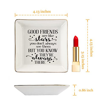 Good Friends Bestie Birthday Gifts for Women Her Ring Trinket Dish Jewelry Tray-Good Friends are Like Stars - You Don't Always See Them But You Know They're Always There, Friendship Gifts