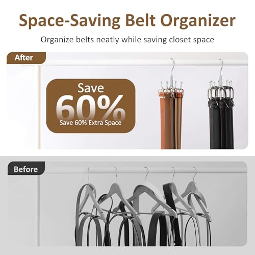 2 Pack Belt Hangers for Closet, Rotating Belt Organizer, 16 Hooks | Heavy-Duty Metal Belt Rack with 16 Hooks Hanging Belt Holder for Closet Organizers and Storage, Space Saving, No Installation