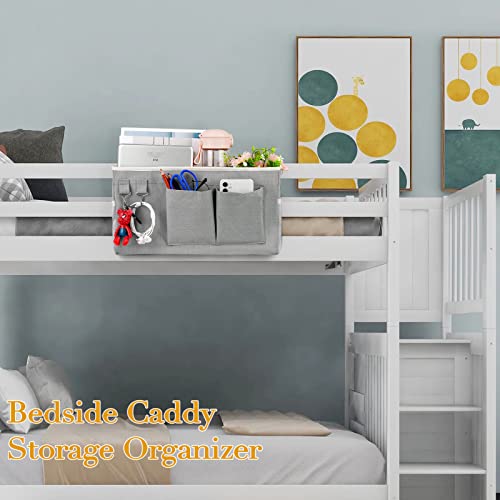 Bedside Caddy Bedside Storage Bag for Headboards/Bunk Bed | Hanging Bed Caddy with Hooks fits Bunk bed Hospital Beds Dorm Bed Rails, Essentials for Phones, Books, Remotes, Water Bottles