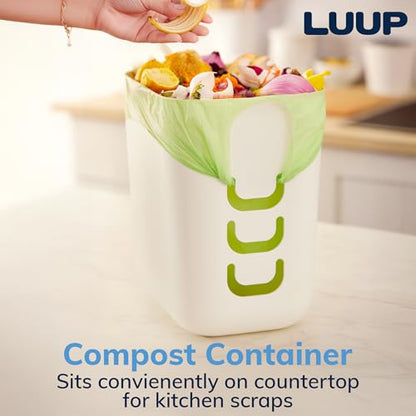STORi Luup Trash Can (White) - Reuse Grocery Bags - Plastic Garbage Container for Bathroom, Vanity, Laundry Room, Kitchen, Office, Garage - 2.5 Gallon Wastebasket with Hooks to Secure Trash Bags
