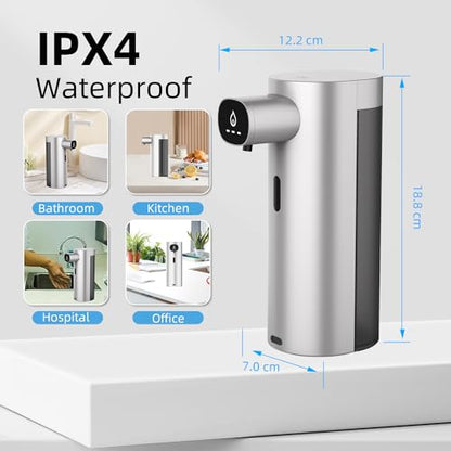 Automatic Liquid Soap Dispenser Touchless, USB Rechargeable Smart Hand Soap Dispenser, 13.5oz/400ml, 3-Level Adjustable, Compatible with Thick Thin Dish Soap for Bathroom Kitchen, Clog-Free (Silver)