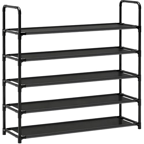 Large Capacity Shoe Rack, 5-Tier Shoe Organizer for Closet, Entryway, Hallway, Holds 20-25 Pairs, Sturdy & Durable Waterproof Fabric Shelf, Space-Saving,Black(35.8" Wide)