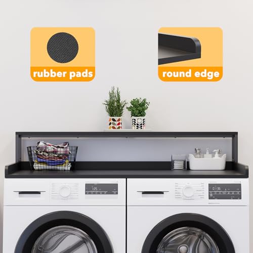SpaceAid 2-Tier Washer Dryer Countertop, Laundry Topper with Rack Shelf 54" Width x 27.5" Depth x 10" Height Organizer Cover for Washer and Dryer Laundry Hamper Counter Storage (Black)
