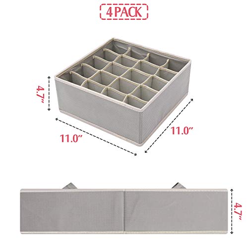 DIOMMELL Set of 4 Foldable Cloth Storage Box Closet Dresser Drawer Organizer Fabric Baskets Bins Containers Divider for Clothes Underwear Socks Lingerie Clothing, Grey 40-0000