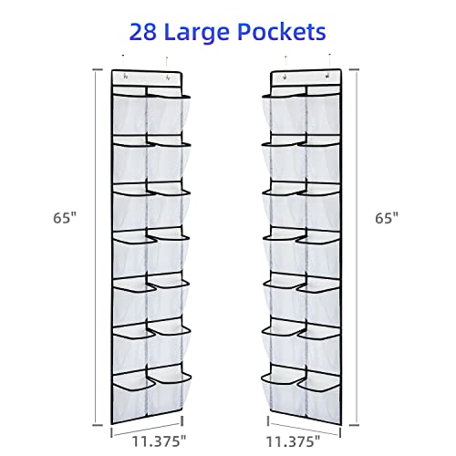 KEEPJOY 2 Pack White 14 Pockets Over the Door Shoe Organizer, Hanging Shoe Organizer with 4 Hooks, Shoe Holder with 14 Mesh Pockets Closet Door Shoe Storage Bag (White-2Pack)