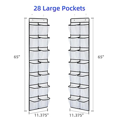 KEEPJOY 2 Pack White 14 Pockets Over the Door Shoe Organizer, Hanging Shoe Organizer with 4 Hooks, Shoe Holder with 14 Mesh Pockets Closet Door Shoe Storage Bag (White-2Pack)