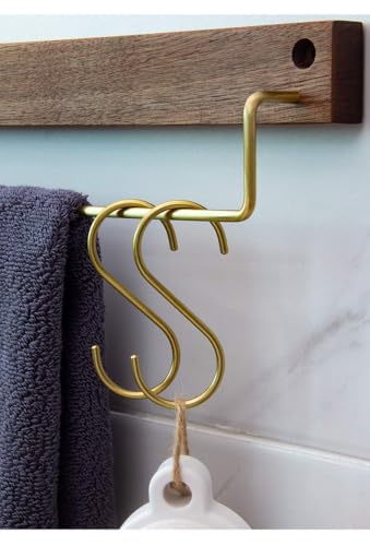 YANGQIHOME 6 Pieces, Brass S Shaped Hooks, Gold Coat Clothes Towel Hangers, Kitchen Pots Pans Coffee Cups Rack Hooks