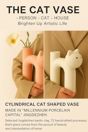Ceramic Cat Vase Gift for Cat Lovers, Cat Mom Gift, Home Office Desk Decor | A thoughtful cat lover gift for women and home office desk decor. Cute vase for plants or dried flowers Cat themed gifts
