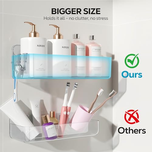 Nieifi Adhesive Shower Shelves, Clear, 5 Pieces | Rustproof ABS, Large Capacity, Removable Design, Easy-Clean, No Drilling Shower Organizer for Bathroom Storage & Home Decor