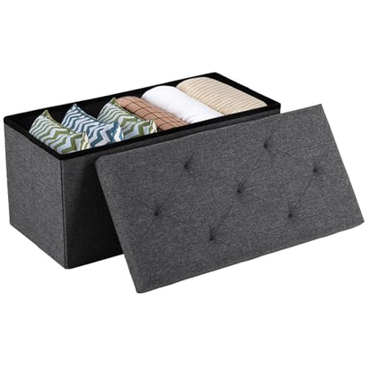 Sweetcrispy 30 Inch Folding Storage Ottoman Bench, Ottoman with Storage | Large Hidden Storage Chest with Padded Seat, Foot Rest Stool, End of Bed Bench for Bedroom, Living Room, Linen Fabric, Gray