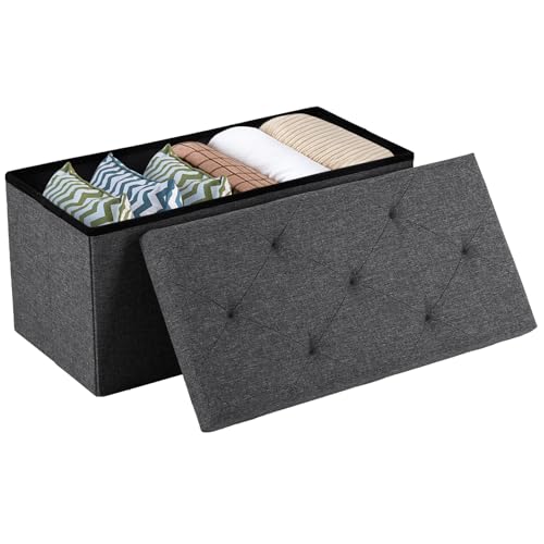 30 Inch Folding Storage Ottoman Bench, Ottoman wit... (Linen Grey | Linen)