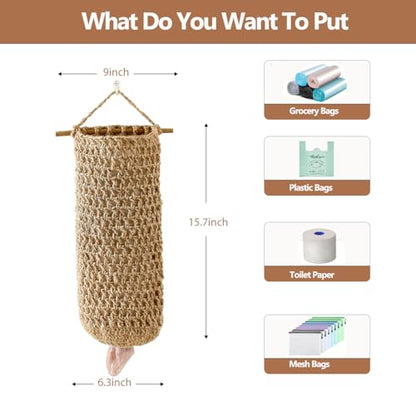 Plastic Bag Holders for Grocery Bags – Handwoven Jute Grocery Bag Holder, Rustic Plastic Bag Organizer for Kitchen – Bag Holder for Plastic Bags Groceries Store (Natural Hemp)