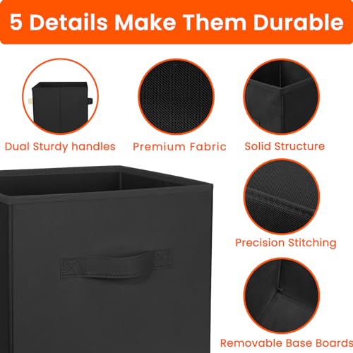 Storage Cubes, 11 Inch Clothes Storage Bins for Shelves Closet (10 Pack), Fabric Collapsible Storage Bins with Dual Handles, Cubby Storage Baskets for Magazines, Dorm Essentials (Black)