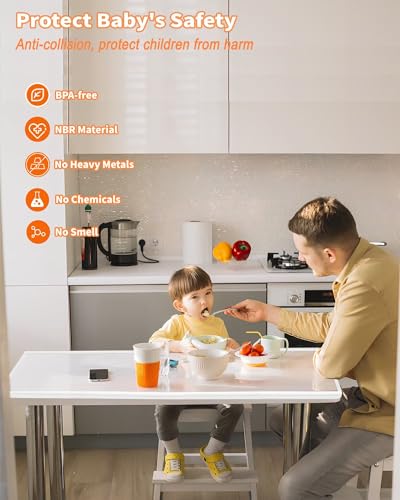 Baby Proofing Edge Protector, 6.6FT, 0.67" Extra Thick, Pre-Taped | L-Shape Air Buffering Soft NBR Rubber Foam Guard, Furniture Corner & Edge Safety Bumpers with 6 Corner Covers, White