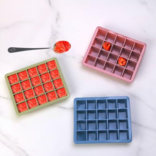 1 Tbsp Silicone Freezer Molds - Perfect for Storing Garlic, Herbs, Ginger, Pesto, Tomato Paste, Lemon Juice,Vegetable Purees,Purees and More - Silicone Food Freezer Tray (Multicolor 3 Pack)