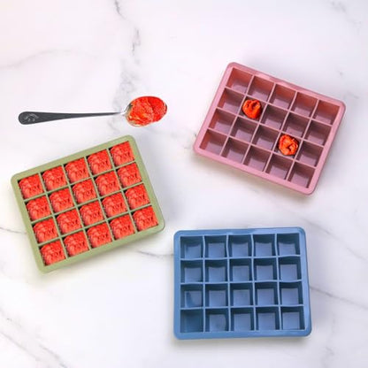 1 Tbsp Silicone Freezer Molds - Perfect for Storing Garlic, Herbs, Ginger, Pesto, Tomato Paste, Lemon Juice,Vegetable Purees,Purees and More - Silicone Food Freezer Tray (Multicolor 3 Pack)