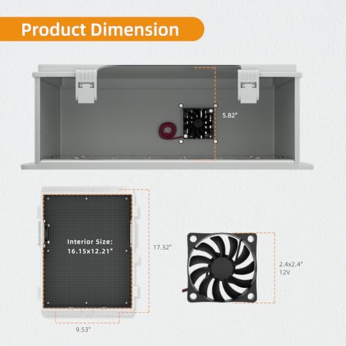 Joinfworld Vented Outdoor Enclosure Box 18.1x12.6x6.4 White | ABS Weatherproof WiFi Enclosure with 12V Fan, DIN Rail, Dustproof Design & Wall/Pole Mounting