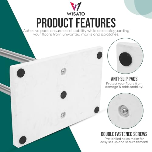 Free Standing Towel Rack for Bathroom - Brushed Nickel Finish - Stand Alone 2 Tier Stainless Steel Towel Rack for Bathroom Floor with Heavy Marble Base, Double T Shape Drying Stand for Towels