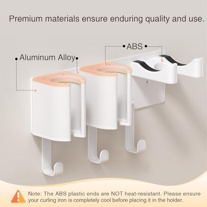 Hair Tool Organizer Wall Mount, Hair Dryer & Curling Iron Storage | 3-Compartment Blow Dryer and Straightener Holder, Screw Mounting, Aluminum Alloy & ABS, White (Hair Tools Not Included)