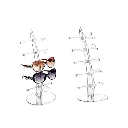 2 Pack Sunglasses Rack Eyeglasses Display Stand Holder Storage Organizer for 5 Glasses Acrylic Jewelry Eyewear Display for Selling Clear