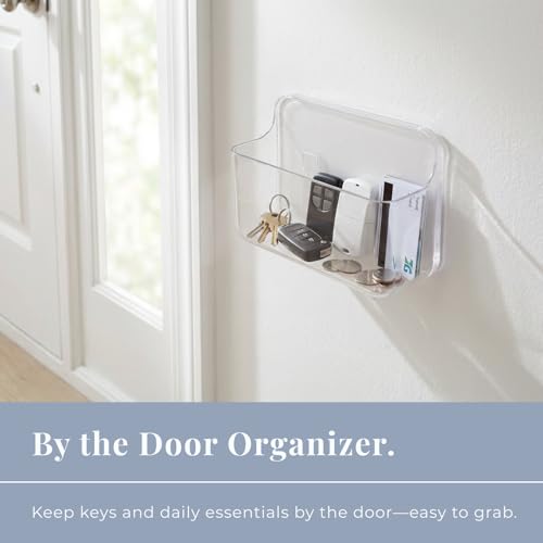 Adhesive Wall Organizer Bin, No-Drill, Clear, 7.1 x 3.15 x 4.75 in | BPA-Free PET, Built-In Drain Holes, Detachable, Easy-Reach Storage for Small Items Like Phones, Remotes, or Sponges