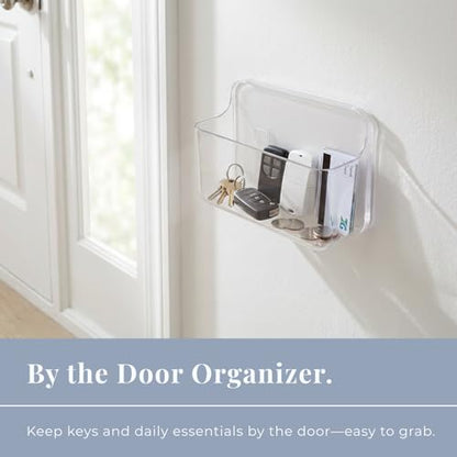 Adhesive Wall Organizer Bin, No-Drill, Clear, 7.1 x 3.15 x 4.75 in | BPA-Free PET, Built-In Drain Holes, Detachable, Easy-Reach Storage for Small Items Like Phones, Remotes, or Sponges