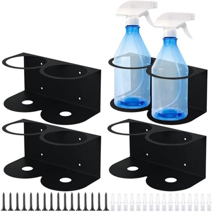 Tandefio 4 Pcs Spray Bottle Holder Metal Aerosol Bottle Holder Wall Mount Bottle Organizer Double Holes Spray Can Rack with Hardware Easy Install Storage Rack for Garage and Home
