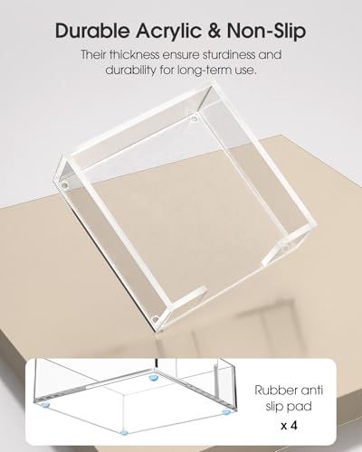 MaxGear Acrylic Cocktail Napkin Holder for Table, Clear Guest Towel Holder | Fits 5x5 Napkins, Durable Acrylic Construction, Stable Non-Slip Pads, Ideal For Bar, Party, Kitchen and Dining Table Use