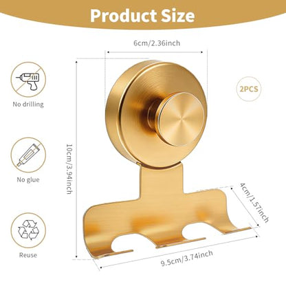 Suction Cup Razor Holder,Stainless Steel Wall Mount Hooks,Heavy-Duty to 15 lbs,No-Drill Shower Hooks for Razors, Towels and Loofahs (Gold, 2 Pack)