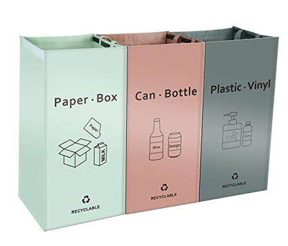 JIALAI HOME Separate Recycling Bin for Kitchen Home - Indoor Recycle Bins (Pink, Green, Gray) Waste Trash Sorting Bins, Reusable Waterproof Affordable Recycle Bags, Pack of 3 Bags