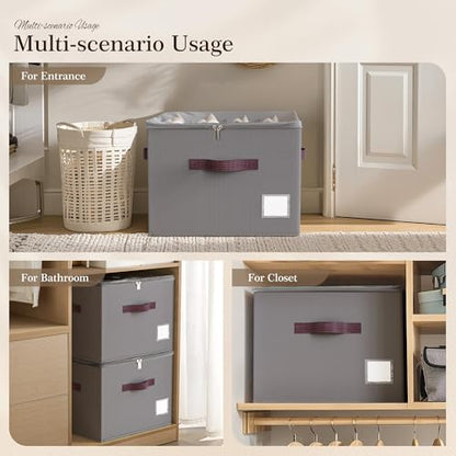Shoe Organizer for Closet, 2 Pack Shoe Organizer with Transparent Cover and Sturdy Handles, Closet Shoe Storage for Sneakers Sandals Slippers, Fit 12-16 Pairs, Gray