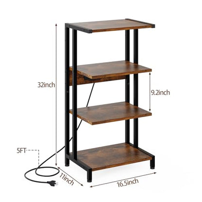 X-cosrack 16.5" Game Console Shelf, Small 4-Tier Video Gaming Consoles Stand with Outlet, Narrow Stereo Cabinet AV Media Stand, Corner Audio Rack for PS5,Xbox,Game Console,TV Box,WiFi Router