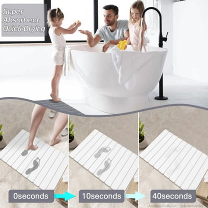 2 Pack Stone Bath Mats Foldable Non-Slip Quick Dry Bathroom Rugs | White Super Absorbent Diatomaceous Earth. Folds Flat for Compact Storage. Easy to Clean. Sandpaper Included for Stain Removal