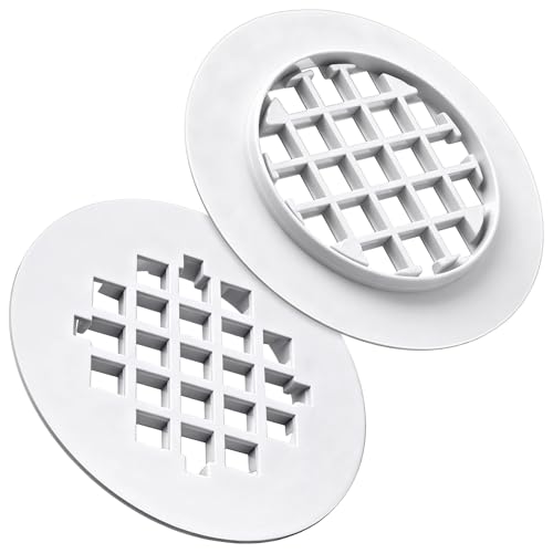 2 Pack 4-1/4 Snap in Shower Drain Cove White,PVC Plastic | Round Strainer Drain Grid, Bathroom Shower Grate Cap Replacement for Hair Catcher