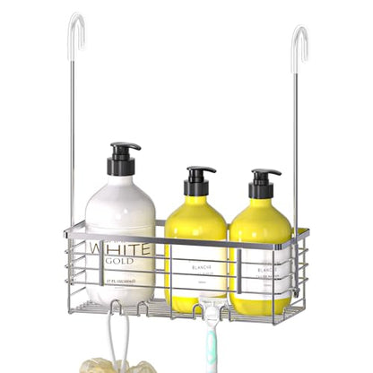 DELLAN Hanging Shower Organizer, Shower Rack with Hooks Over the Door | Bathroom Shower Caddy and Basket