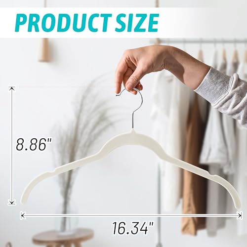 Velvet Hangers 30 Pack, Non-Slip Slim Felt Clothes Hangers Beige | Space-Saving Closet Organization; Flocked Surface; 360° Swivel Hooks; For Shirts, Coats, Dresses, Blouses