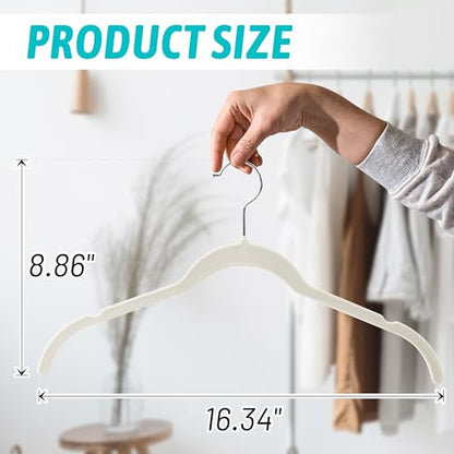 Velvet Hangers 30 Pack, Non-Slip Slim Felt Clothes Hangers Beige | Space-Saving Closet Organization; Flocked Surface; 360° Swivel Hooks; For Shirts, Coats, Dresses, Blouses