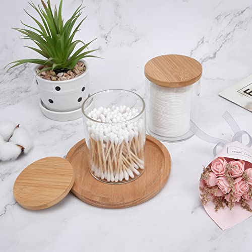 BKYFPQ 2 Pack Glass Qtip Holder Dispenser for Cotton Ball,Swab,Pads,Floss | Apothecary Jars with Lids,Vanity Makeup Organizer and Bathroom Canister Storage Organizer