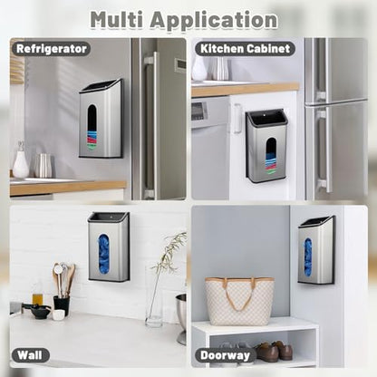 Sumnacon Grocery Bag Dispenser Wall Mount Stainless Steel Bag Dispenser for Plastic Bags Sturdy Grocery Bag Holder with Screws Adhesives Decorative Plastic Bag Holder for Kitchen Pantry Cabinet