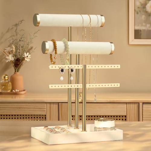 bussdis 3 Tier Bracelet Holder Display - Detachable T Bar Beige Velvet Bracelet Holder, Jewelry Holder Organizer for Bracelet, Necklace, Earrings, Rings