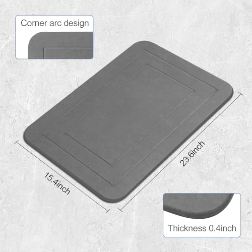 2 Pack Stone Bath Mat, Diatomaceous Earth Shower Mat, Non-Slip Super Absorbent Quick Drying Bathroom Kitchen Floor Mat (Grey, 24x15)