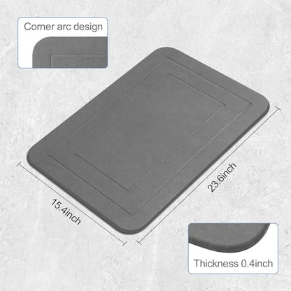 2 Pack Stone Bath Mat, Diatomaceous Earth Shower Mat, Non-Slip Super Absorbent Quick Drying Bathroom Kitchen Floor Mat (Grey, 24x15)