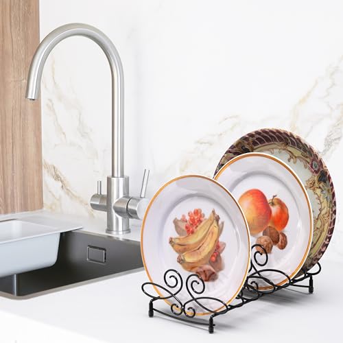 Simple Houseware Vertical Plate Stand Holder Dish Rack Elegant Design | Dinnerware Organizer, 6-Compartments