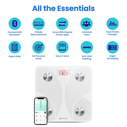 Etekcity Smart Scale for Body Weight, Body Fat, Water Weight, White, 400 lb