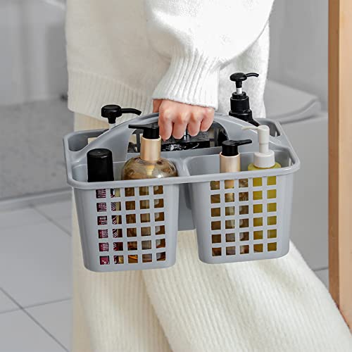 Portable Shower Caddy Basket Plastic Storage Basket with Compartments Grey | Sturdy Large Capacity Cleaning Supplies Organizer Divided Tool Bin for Bathroom Kitchen Bedroom College Dorm Essentials
