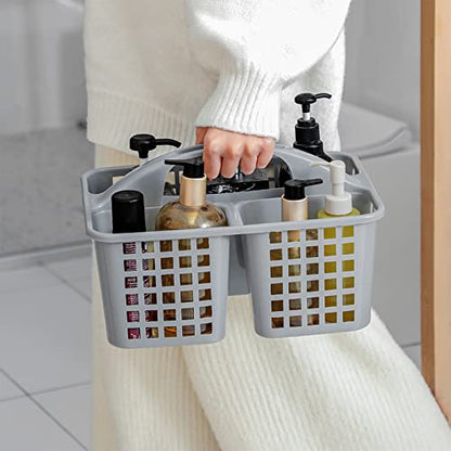 Portable Shower Caddy Basket Plastic Storage Basket with Compartments Grey | Sturdy Large Capacity Cleaning Supplies Organizer Divided Tool Bin for Bathroom Kitchen Bedroom College Dorm Essentials