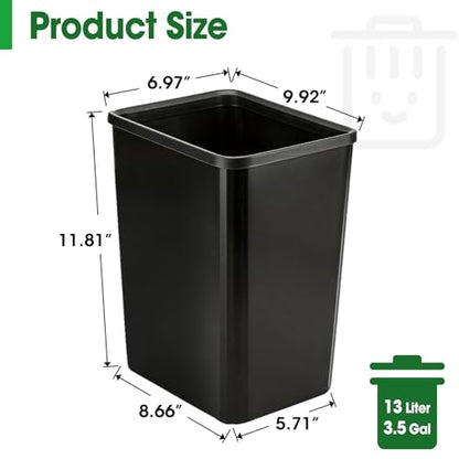 5 Pack Small Trash Can, Plastic Wastebaskets, 3.5 Gallon Small Garbage Can for Bathroom, Bedroom, Kitchen, Offices, Black