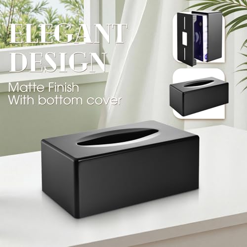 Tissue Box Cover, Rectangle Facial Tissue Holder with Bottom, Decorative Storage Organizer Box for Bathroom Vanity, Countertops, Dressers, Night Stand, Parlors and Offices - Matte Black