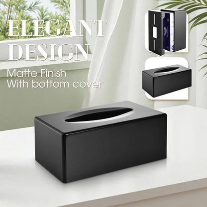 Tissue Box Cover, Rectangle Facial Tissue Holder with Bottom, Decorative Storage Organizer Box for Bathroom Vanity, Countertops, Dressers, Night Stand, Parlors and Offices - Matte Black