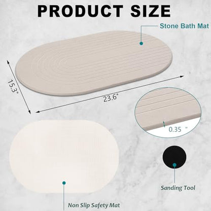 Elfcool Stone Bath Mat Diatomaceous Earth Shower Mat Non Slip Quick Dry Bath Stone Mat Super Absorbent Bathroom Floor Mat for Bathroom Kitchen Counter (Off White)